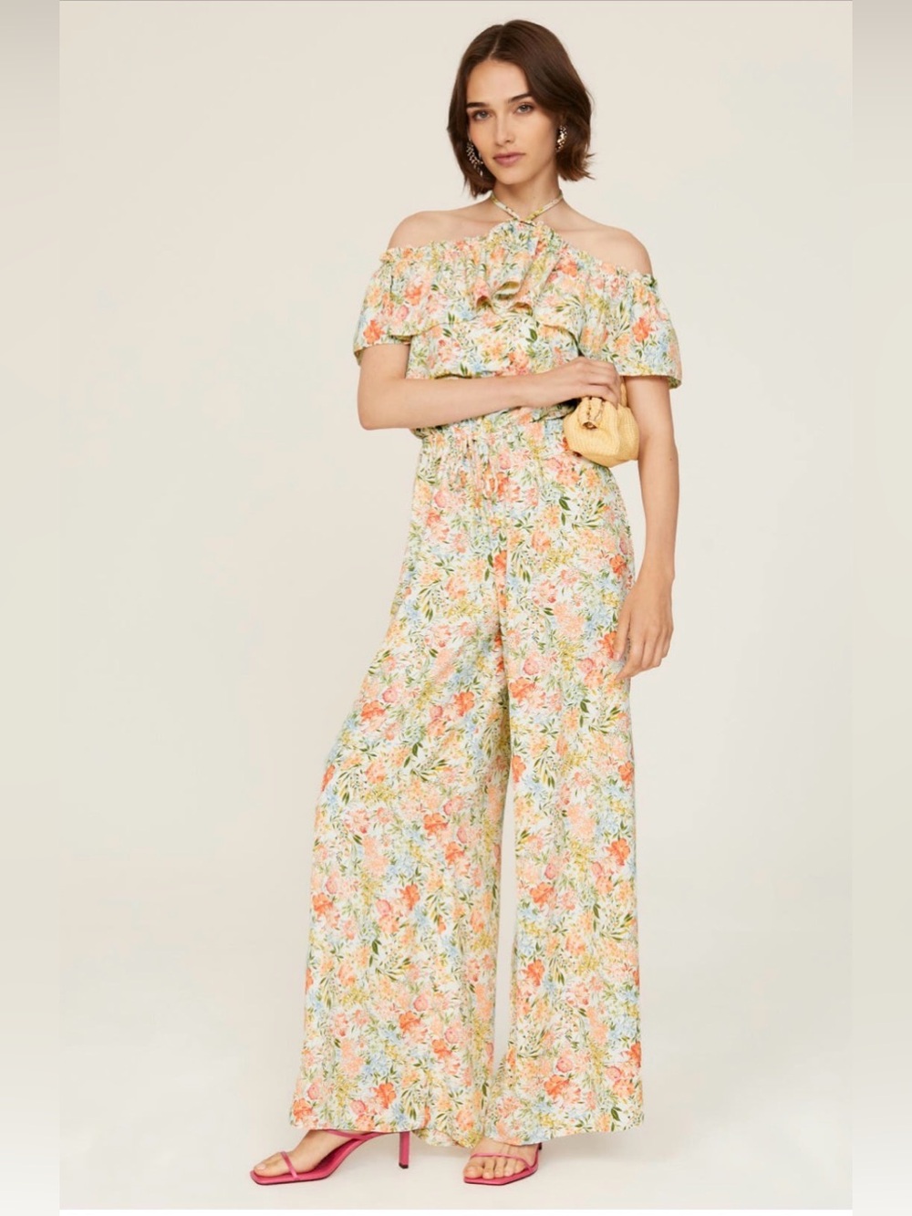 Louna Floral Maxi Dress, Size L, Ivory Peach